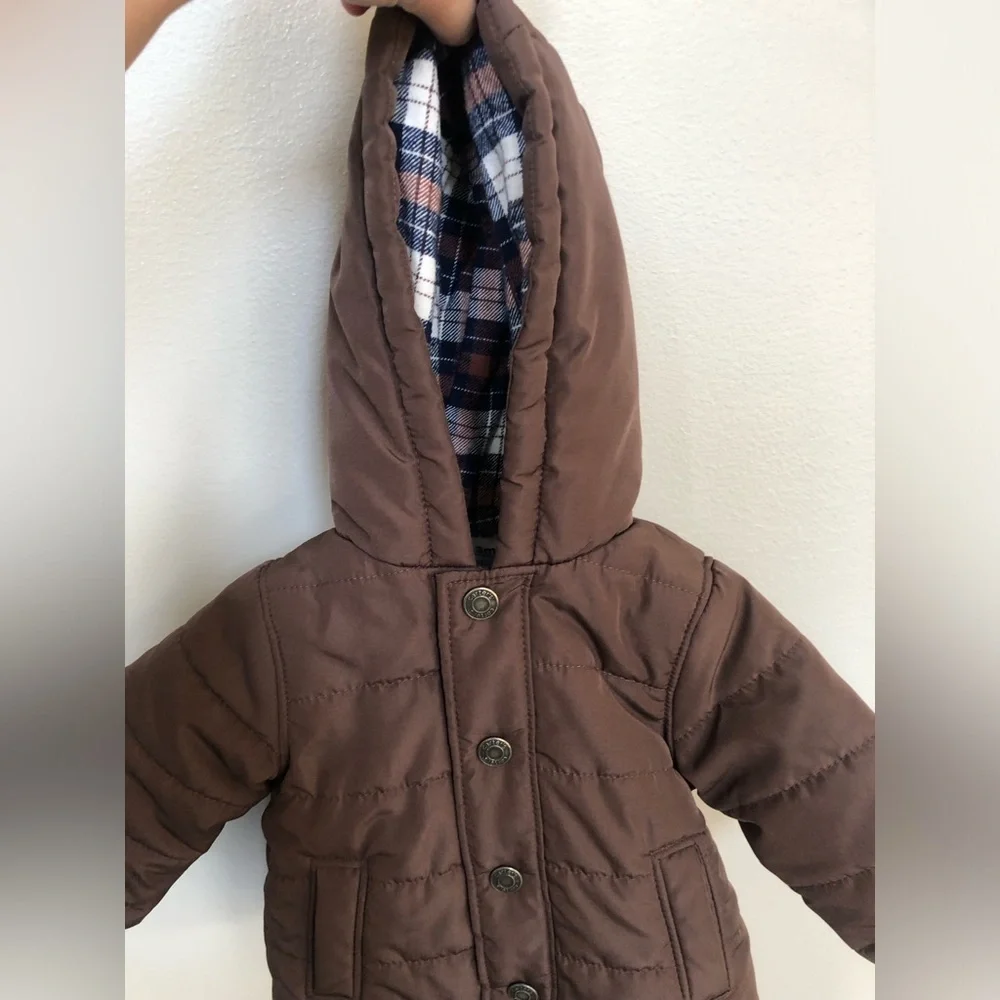 *NWOT* Carter’s 3-6M Brown Quilted Puffer Jacket Snap Buttons w/Pockets & Hood